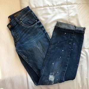 Paint splatter distressed ripped boyfriend jeans